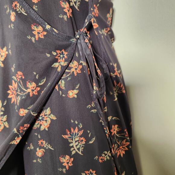 SO SS Knit Faux Wrap Mini Dress Junior M Black Orange Floral Bow Mesh Whimsigoth - Picture 9 of 12